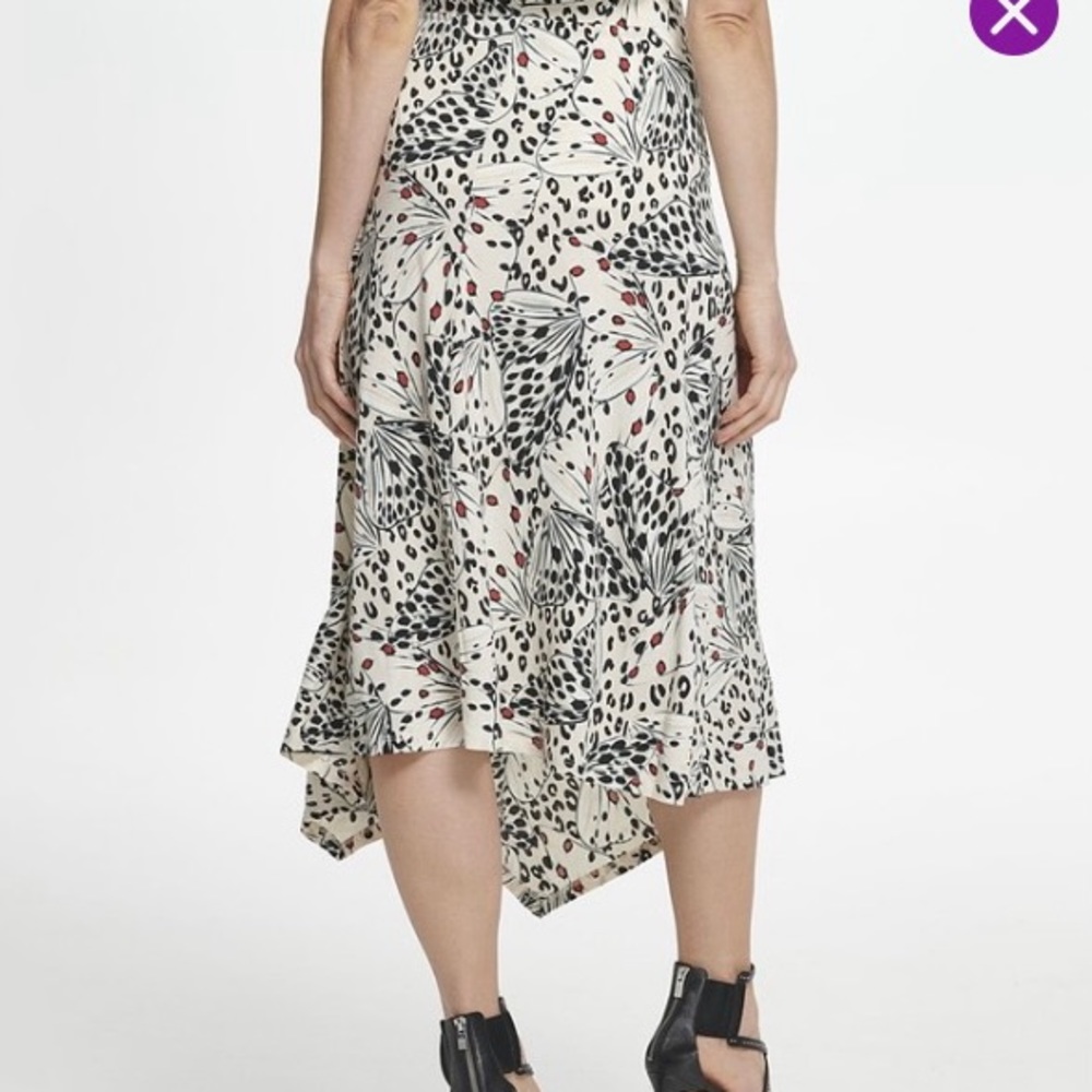 DKNY Stone Floral Butterfly Asymmetric-Hem Midi Skirt Beige Black Red NWT - Picture 12 of 14